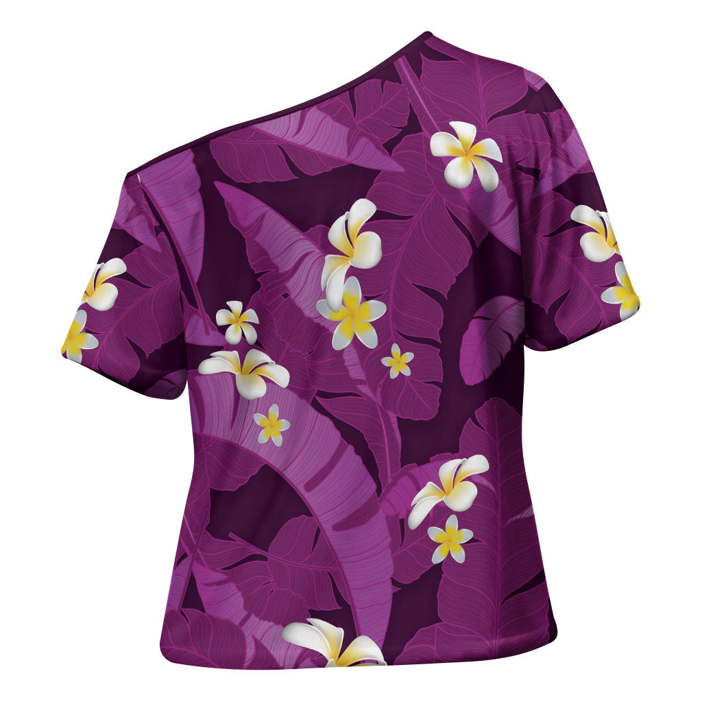 Purple Banana Leaf Hawaii Cross Shoulder Shirt Lau Maia Plumeria Tropical Summer Vibes