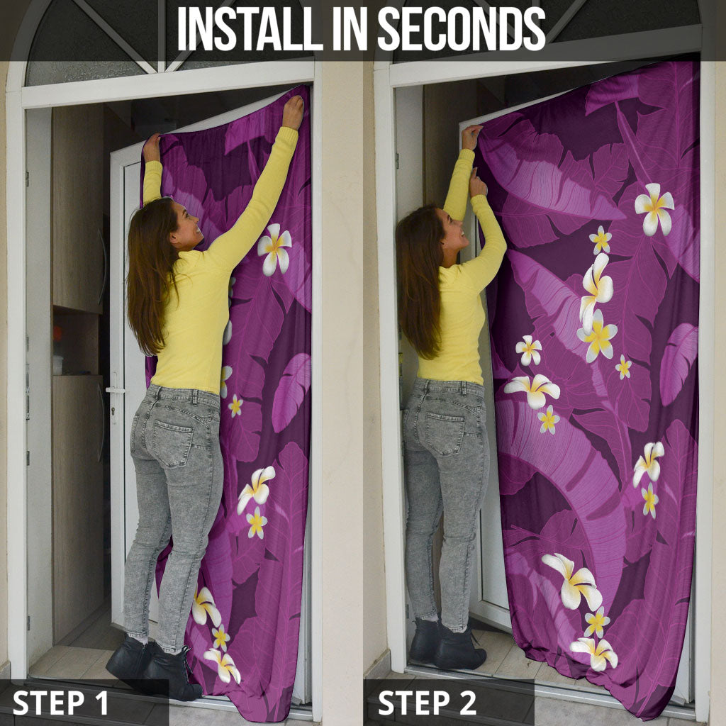 Purple Banana Leaf Hawaii Door Cover Lau Maia Plumeria Tropical Summer Vibes