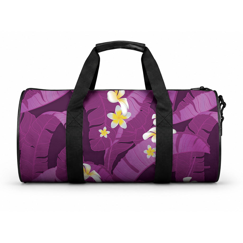 Purple Banana Leaf Hawaii Duffle Bag Lau Maia Plumeria Tropical Summer Vibes