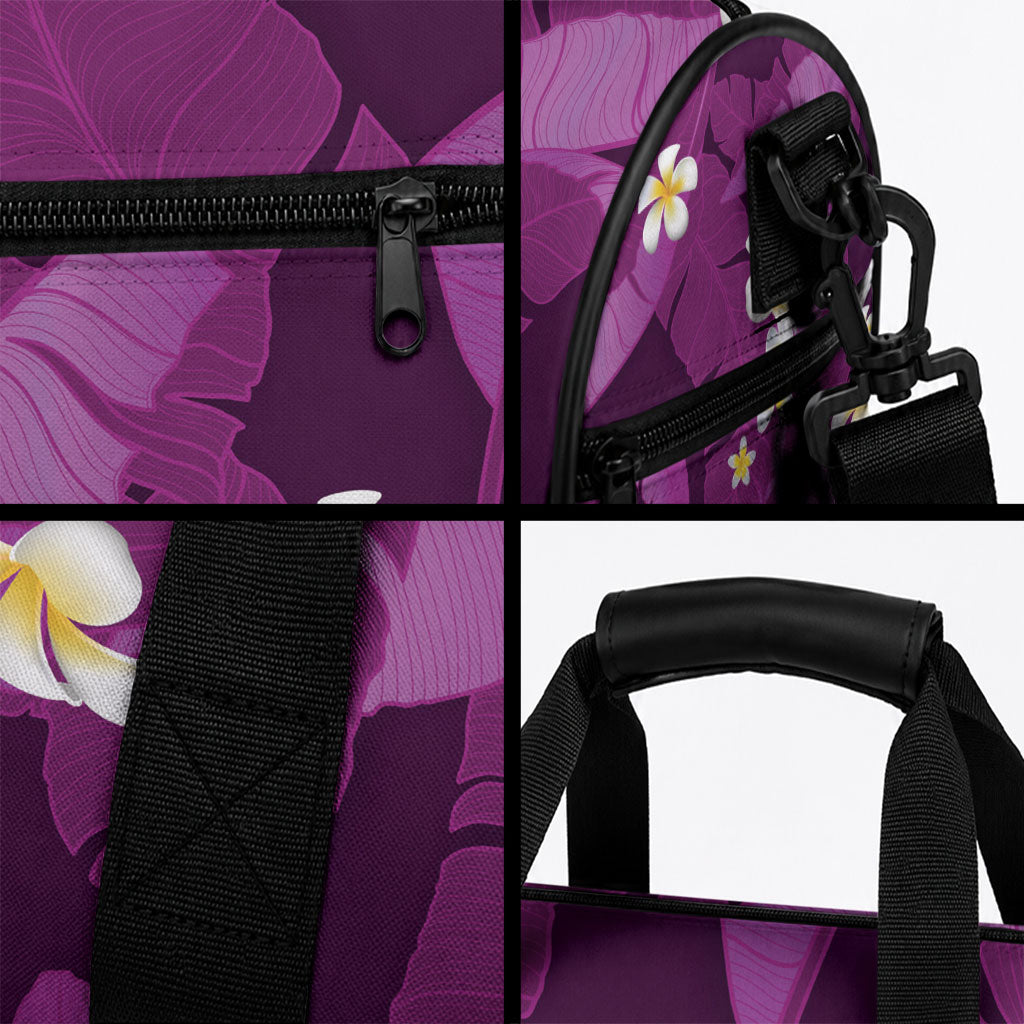 Purple Banana Leaf Hawaii Duffle Bag Lau Maia Plumeria Tropical Summer Vibes