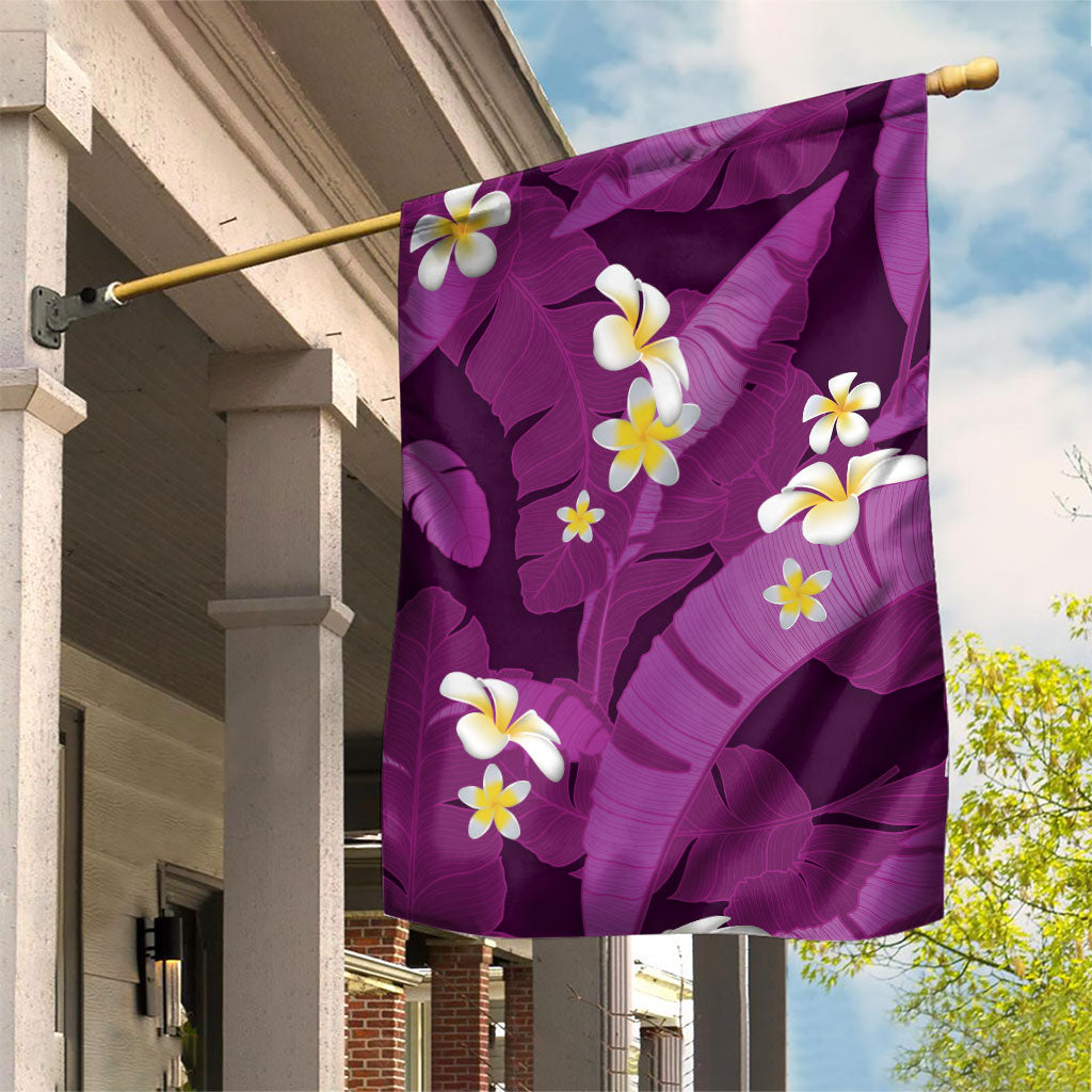 Purple Banana Leaf Hawaii Garden Flag Lau Maia Plumeria Tropical Summer Vibes