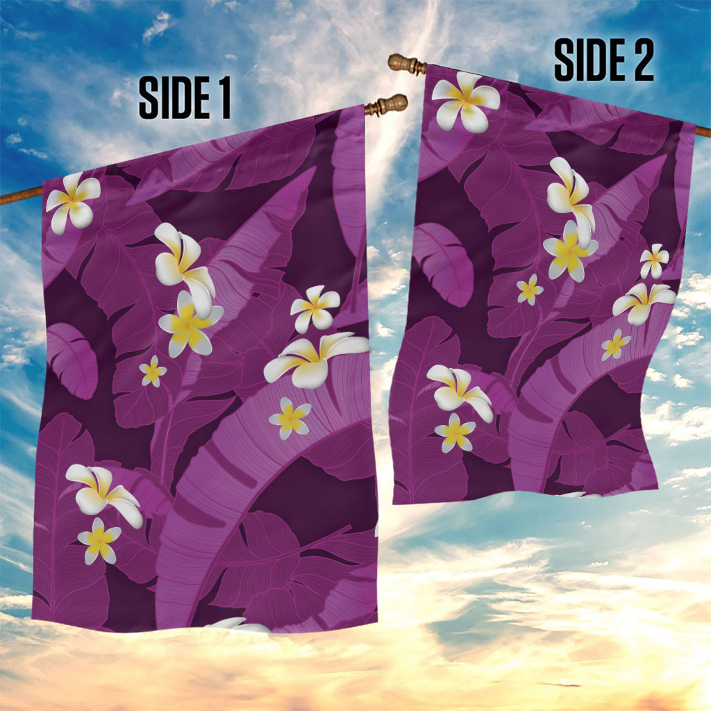 Purple Banana Leaf Hawaii Garden Flag Lau Maia Plumeria Tropical Summer Vibes