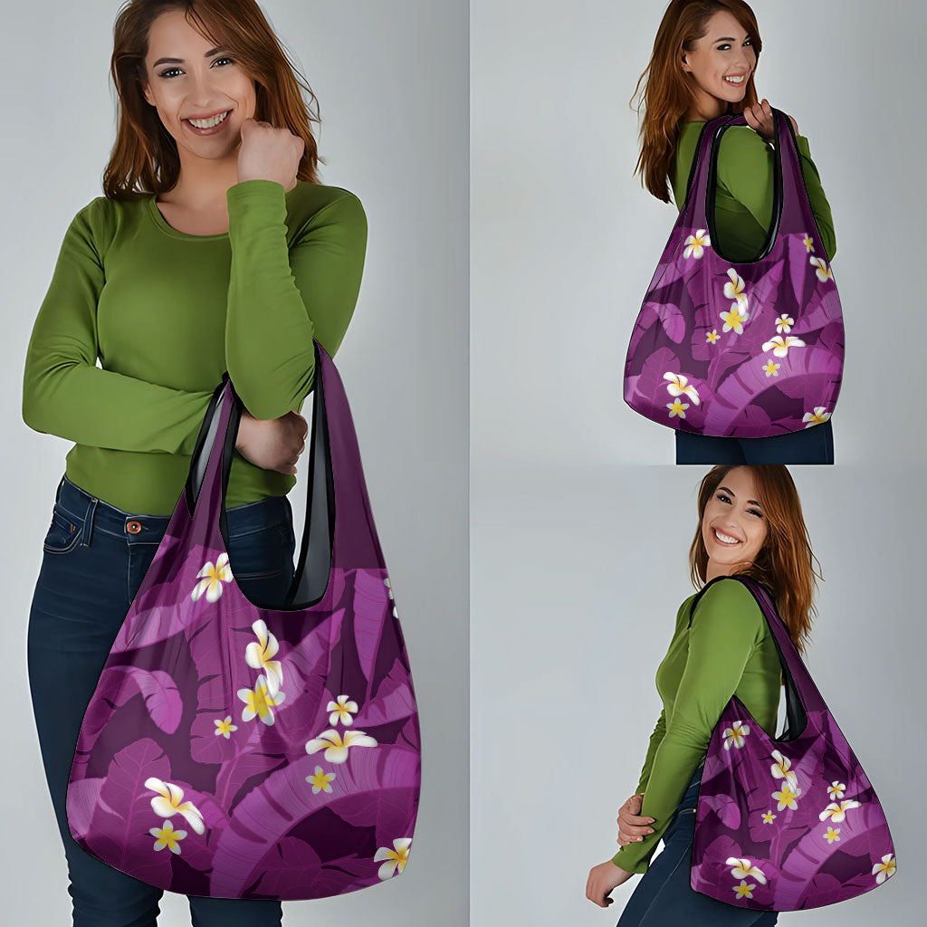 Purple Banana Leaf Hawaii Grocery Bag Lau Maia Plumeria Tropical Summer Vibes
