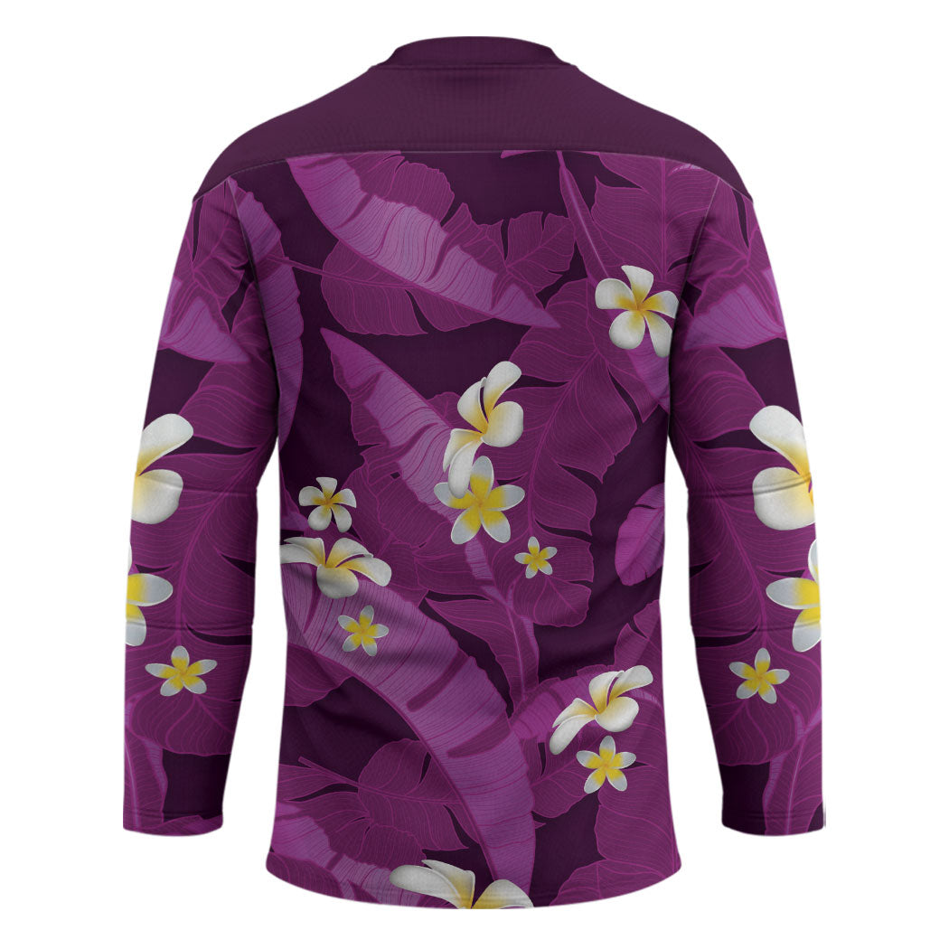 Purple Banana Leaf Hawaii Hockey Jersey Lau Maia Plumeria Tropical Summer Vibes