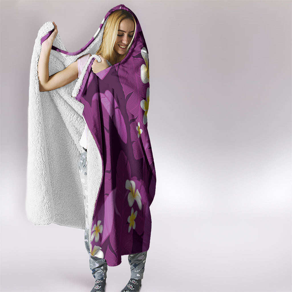 Purple Banana Leaf Hawaii Hooded Blanket Lau Maia Plumeria Tropical Summer Vibes