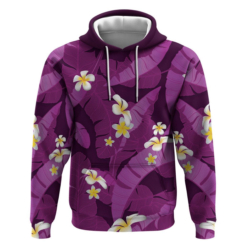 Purple Banana Leaf Hawaii Hoodie Lau Maia Plumeria Tropical Summer Vibes