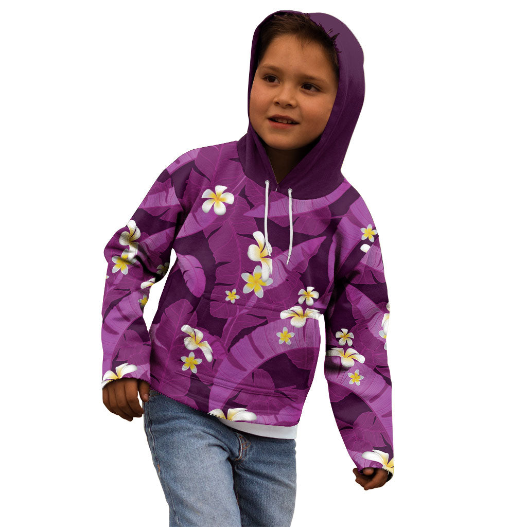 Purple Banana Leaf Hawaii Kid Hoodie Lau Maia Plumeria Tropical Summer Vibes