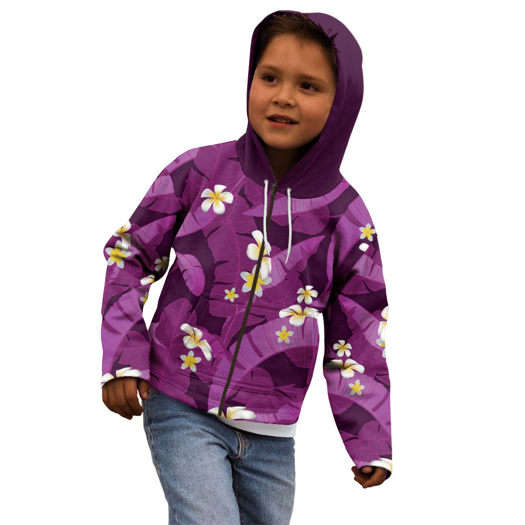 Purple Banana Leaf Hawaii Kid Hoodie Lau Maia Plumeria Tropical Summer Vibes