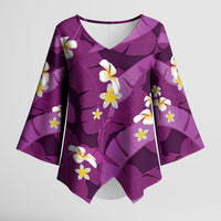 Purple Banana Leaf Hawaii Kimono Sleeve Blouse Lau Maia Plumeria Tropical Summer Vibes