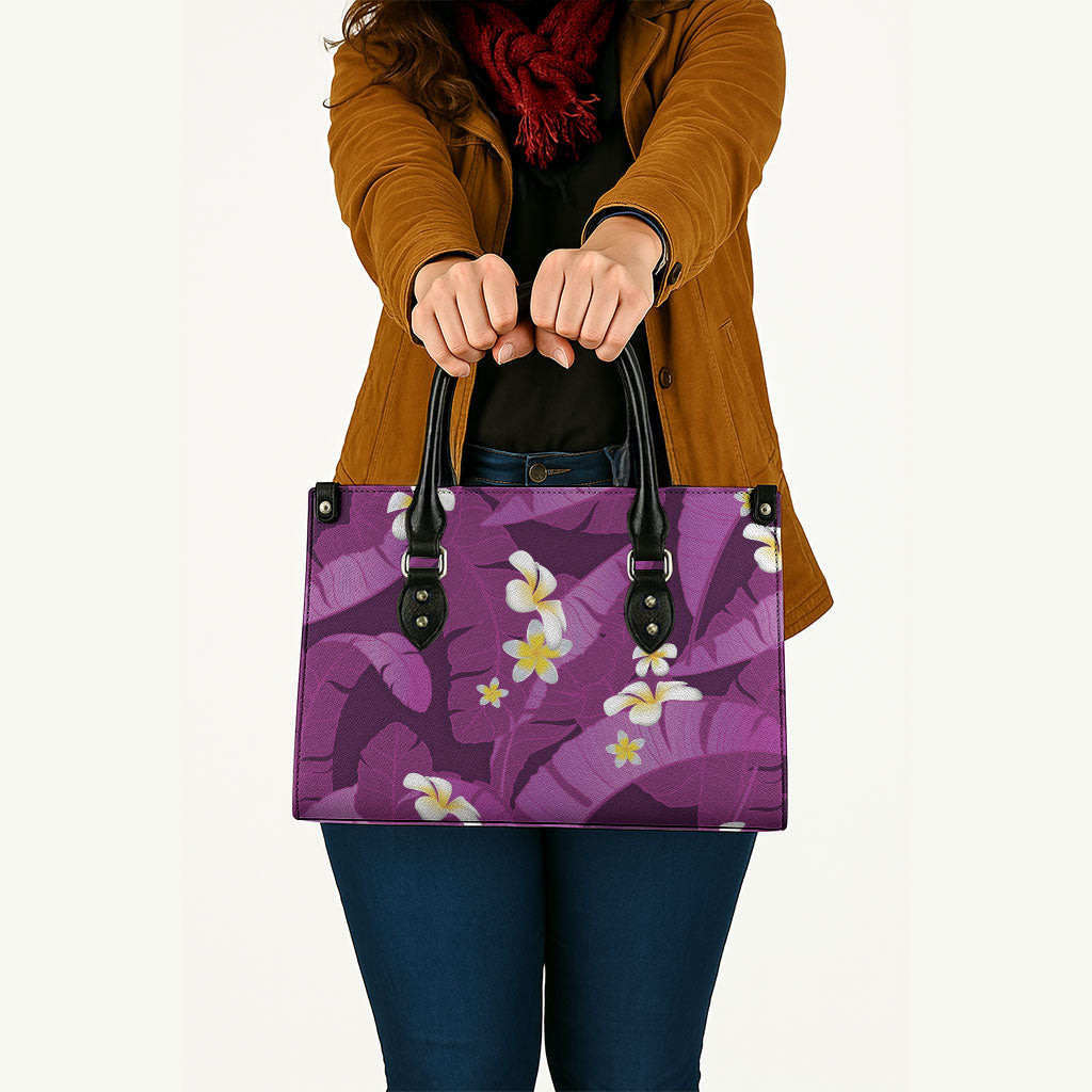 Purple Banana Leaf Hawaii Leather Bag Lau Maia Plumeria Tropical Summer Vibes