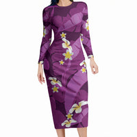Purple Banana Leaf Hawaii Long Sleeve Bodycon Dress Lau Maia Plumeria Tropical Summer Vibes
