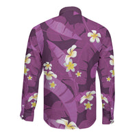 Purple Banana Leaf Hawaii Long Sleeve Button Shirt Lau Maia Plumeria Tropical Summer Vibes