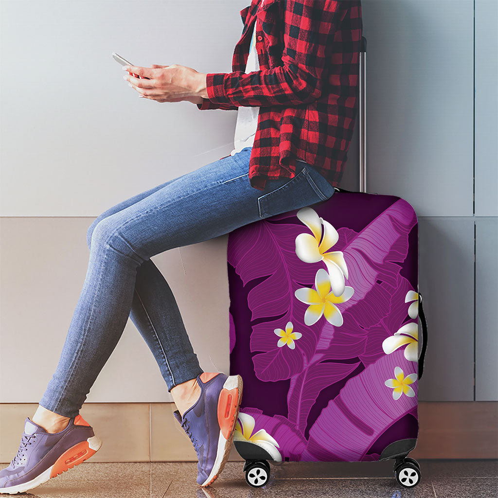 Purple Banana Leaf Hawaii Luggage Cover Lau Maia Plumeria Tropical Summer Vibes