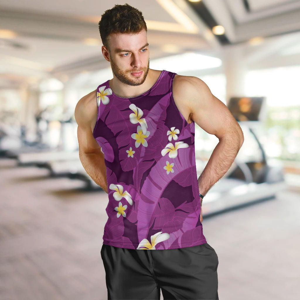 Purple Banana Leaf Hawaii Men Tank Top Lau Maia Plumeria Tropical Summer Vibes