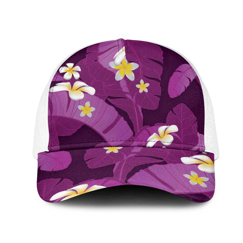 Purple Banana Leaf Hawaii Mesh Trucker Cap Lau Maia Plumeria Tropical Summer Vibes