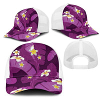 Purple Banana Leaf Hawaii Mesh Trucker Cap Lau Maia Plumeria Tropical Summer Vibes