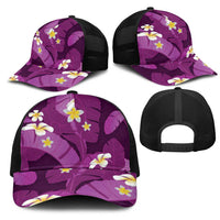 Purple Banana Leaf Hawaii Mesh Trucker Cap Lau Maia Plumeria Tropical Summer Vibes