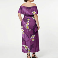 Purple Banana Leaf Hawaii Off Shoulder Maxi Dress Lau Maia Plumeria Tropical Summer Vibes