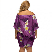 Purple Banana Leaf Hawaii Off Shoulder Short Dress Lau Maia Plumeria Tropical Summer Vibes