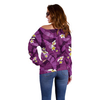 Purple Banana Leaf Hawaii Off Shoulder Sweater Lau Maia Plumeria Tropical Summer Vibes