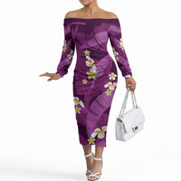 Purple Banana Leaf Hawaii Off The Shoulder Long Sleeve Dress Lau Maia Plumeria Tropical Summer Vibes