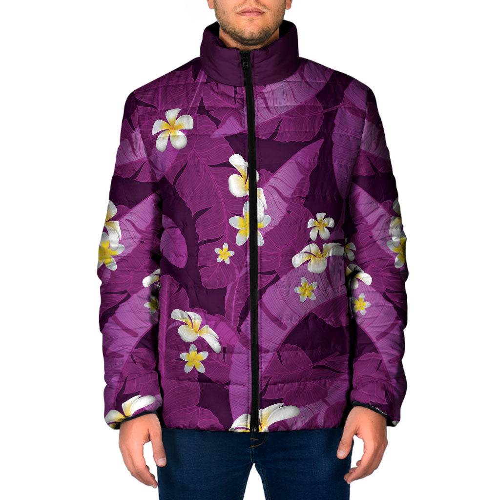 Purple Banana Leaf Hawaii Padded Jacket Lau Maia Plumeria Tropical Summer Vibes