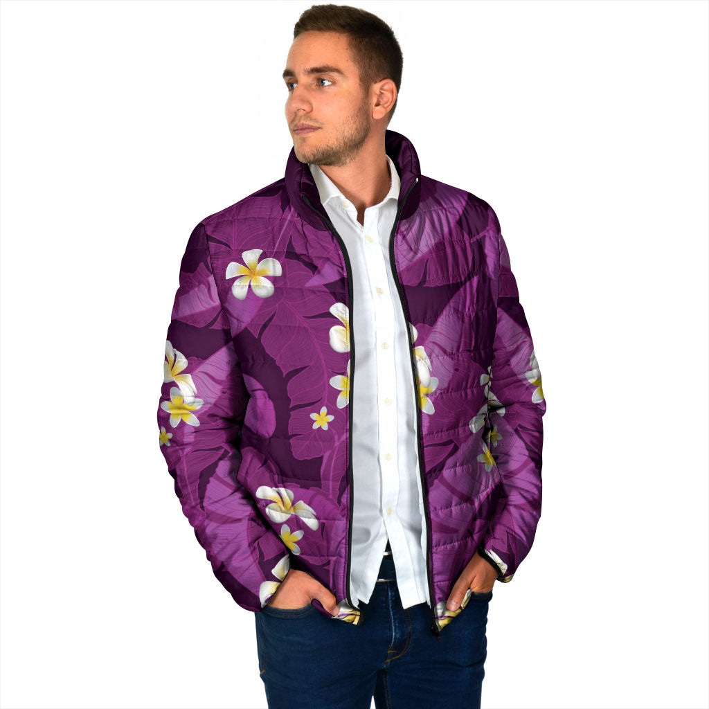 Purple Banana Leaf Hawaii Padded Jacket Lau Maia Plumeria Tropical Summer Vibes