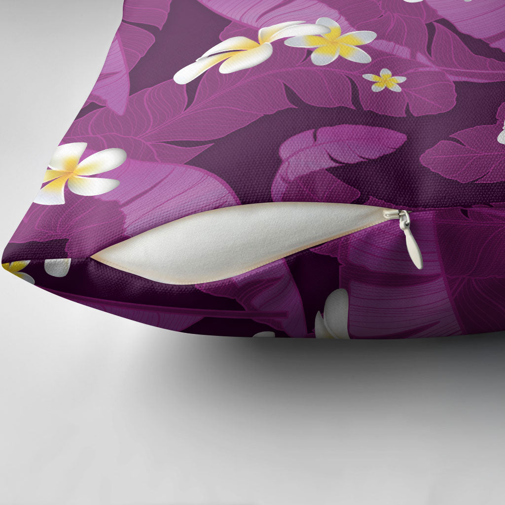 Purple Banana Leaf Hawaii Pillow Cover Lau Maia Plumeria Tropical Summer Vibes