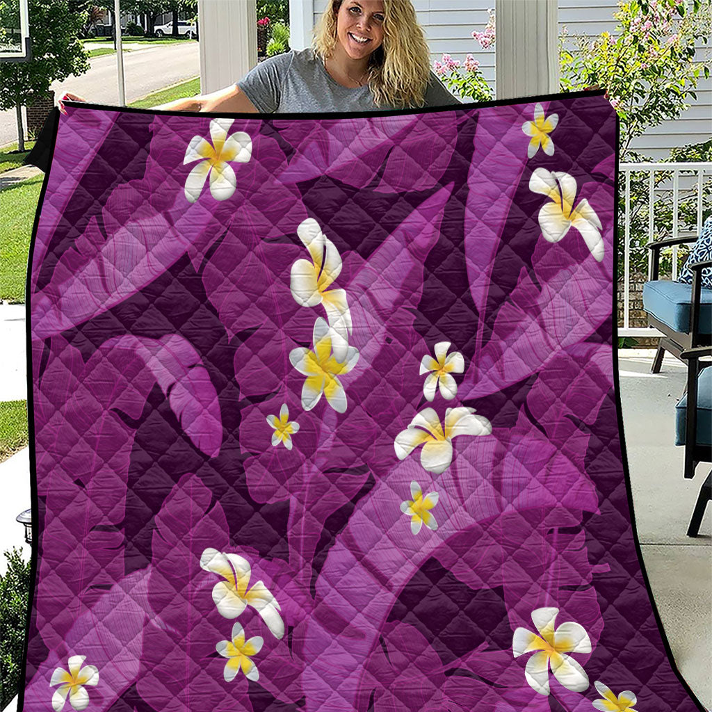 Purple Banana Leaf Hawaii Quilt Lau Maia Plumeria Tropical Summer Vibes