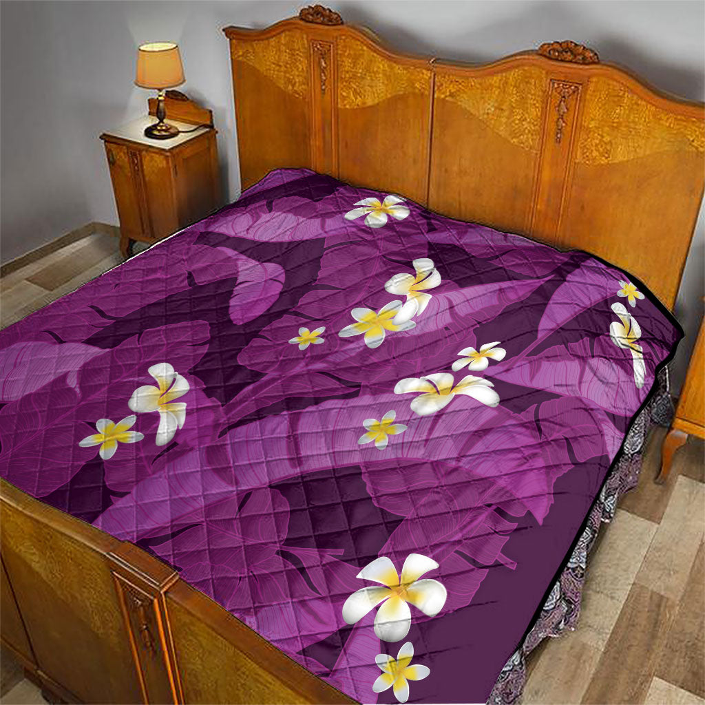 Purple Banana Leaf Hawaii Quilt Lau Maia Plumeria Tropical Summer Vibes