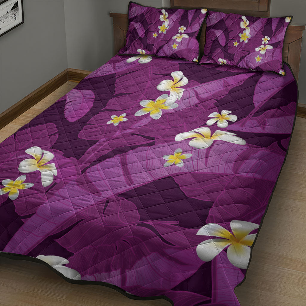 Purple Banana Leaf Hawaii Quilt Bed Set Lau Maia Plumeria Tropical Summer Vibes