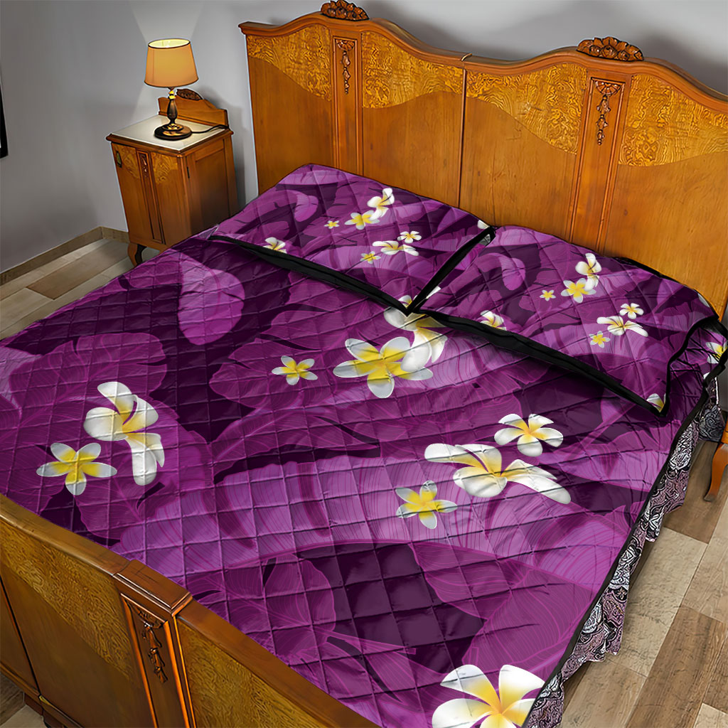 Purple Banana Leaf Hawaii Quilt Bed Set Lau Maia Plumeria Tropical Summer Vibes