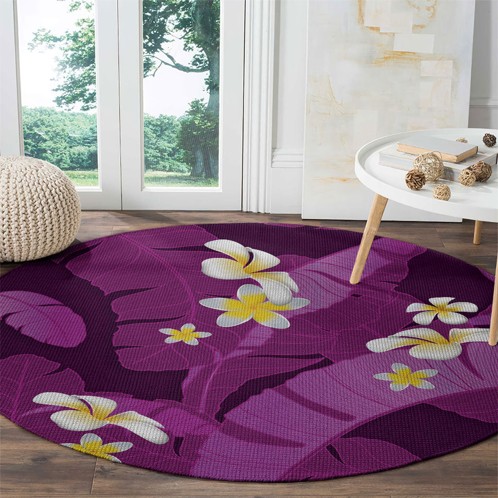 Purple Banana Leaf Hawaii Round Carpet Lau Maia Plumeria Tropical Summer Vibes