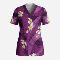 Purple Banana Leaf Hawaii Scrub Top Lau Maia Plumeria Tropical Summer Vibes