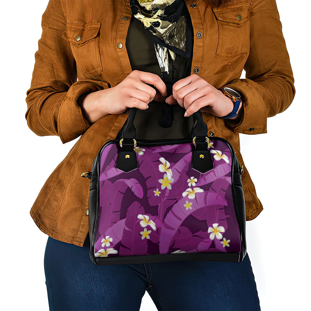 Purple Banana Leaf Hawaii Shoulder Handbag Lau Maia Plumeria Tropical Summer Vibes