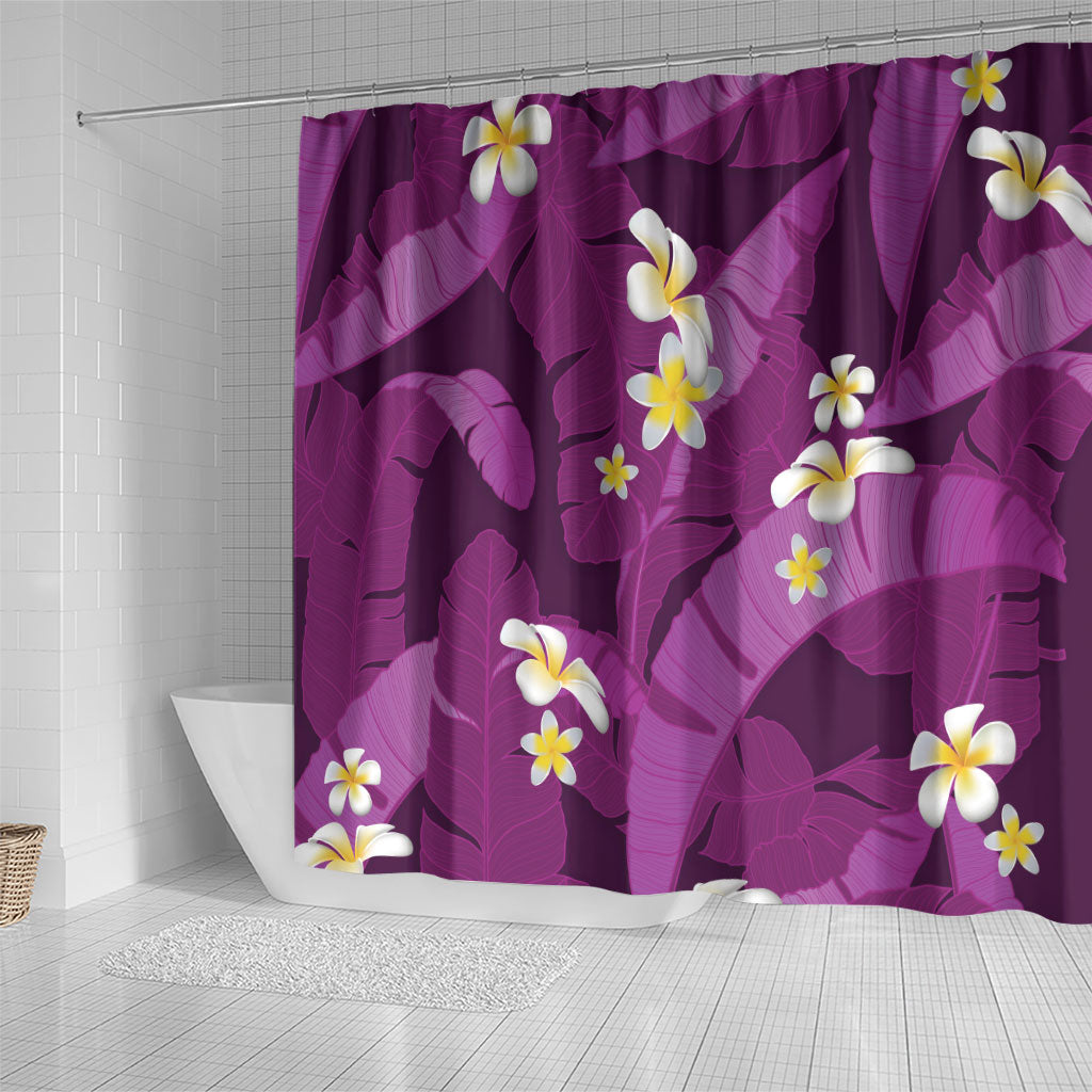 Purple Banana Leaf Hawaii Shower Curtain Lau Maia Plumeria Tropical Summer Vibes