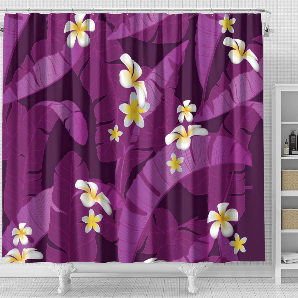 Purple Banana Leaf Hawaii Shower Curtain Lau Maia Plumeria Tropical Summer Vibes