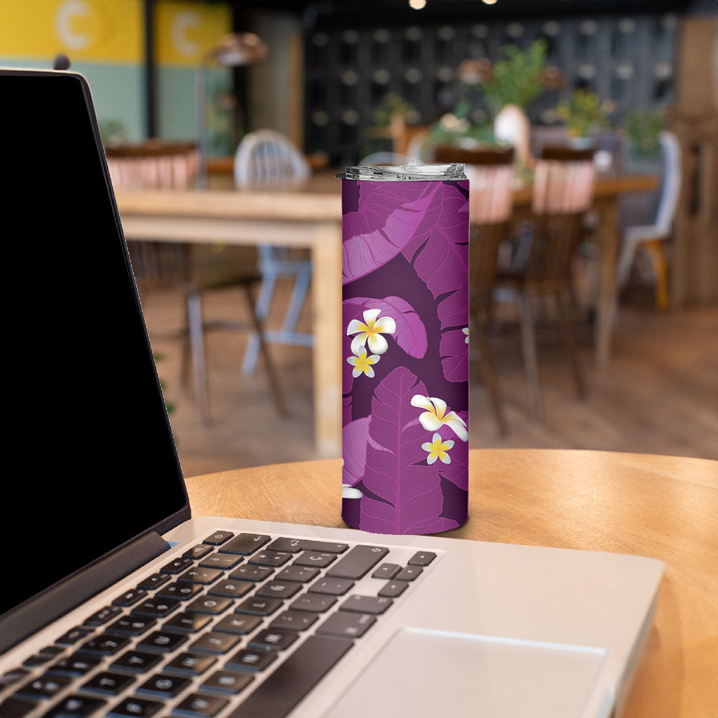 Purple Banana Leaf Hawaii Skinny Tumbler Lau Maia Plumeria Tropical Summer Vibes