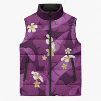 Purple Banana Leaf Hawaii Sleeveless Puffer Jacket Lau Maia Plumeria Tropical Summer Vibes