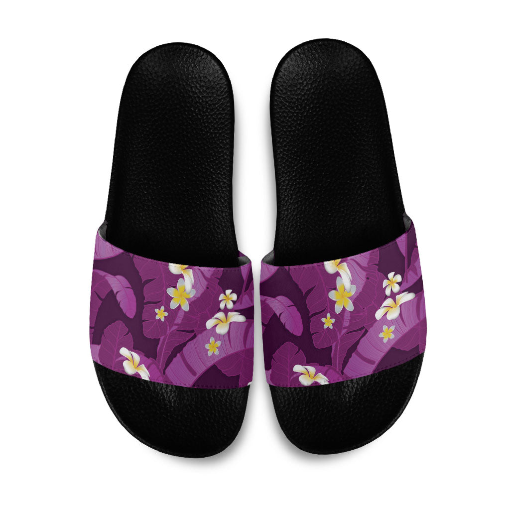 Purple Banana Leaf Hawaii Slide Sandals Lau Maia Plumeria Tropical Summer Vibes