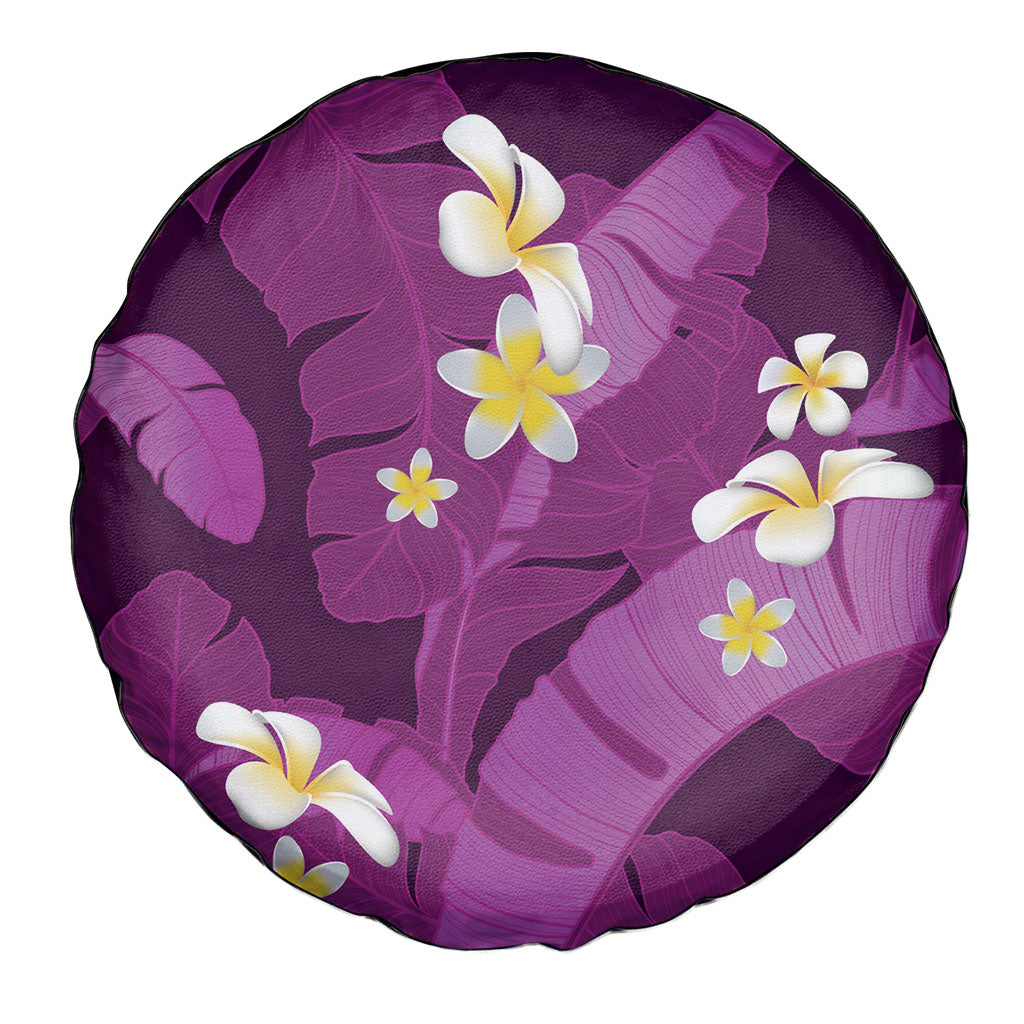 Purple Banana Leaf Hawaii Spare Tire Cover Lau Maia Plumeria Tropical Summer Vibes