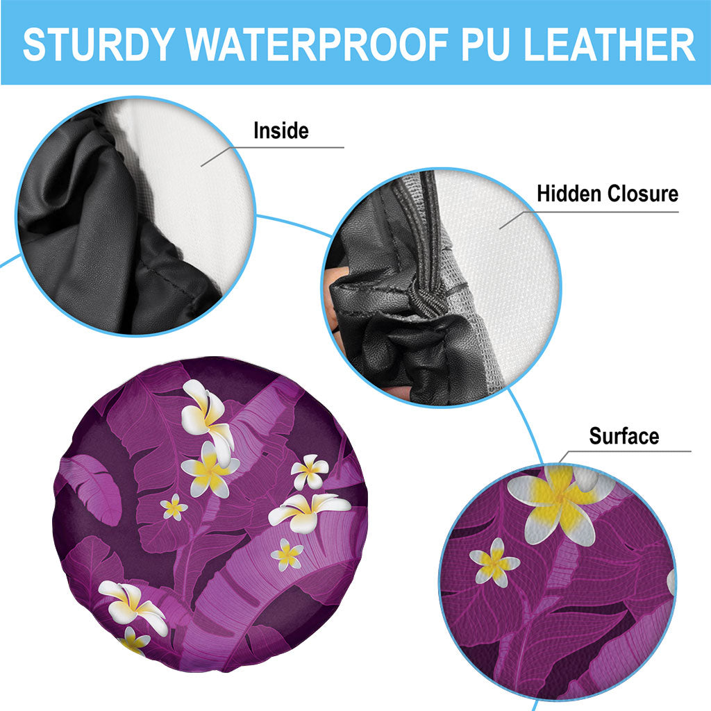Purple Banana Leaf Hawaii Spare Tire Cover Lau Maia Plumeria Tropical Summer Vibes