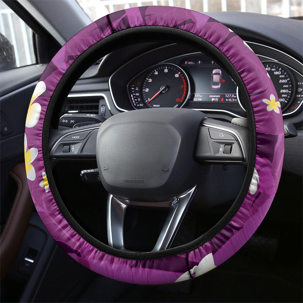Purple Banana Leaf Hawaii Steering Wheel Cover Lau Maia Plumeria Tropical Summer Vibes
