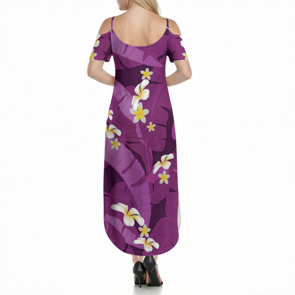 Purple Banana Leaf Hawaii Summer Maxi Dress Lau Maia Plumeria Tropical Summer Vibes