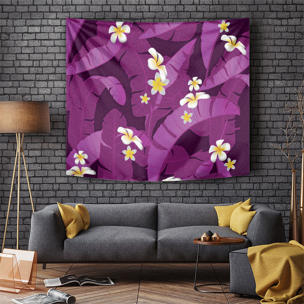 Purple Banana Leaf Hawaii Tapestry Lau Maia Plumeria Tropical Summer Vibes