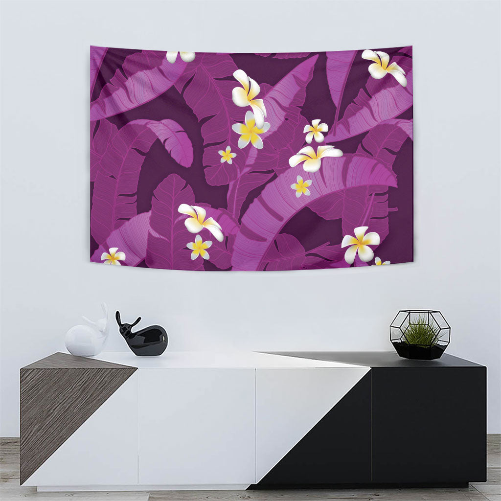 Purple Banana Leaf Hawaii Tapestry Lau Maia Plumeria Tropical Summer Vibes