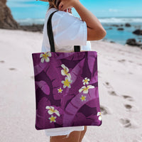 Purple Banana Leaf Hawaii Tote Bag Lau Maia Plumeria Tropical Summer Vibes