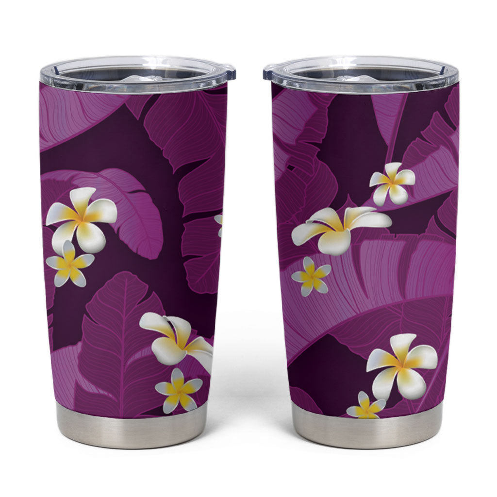 Purple Banana Leaf Hawaii Tumbler Cup Lau Maia Plumeria Tropical Summer Vibes
