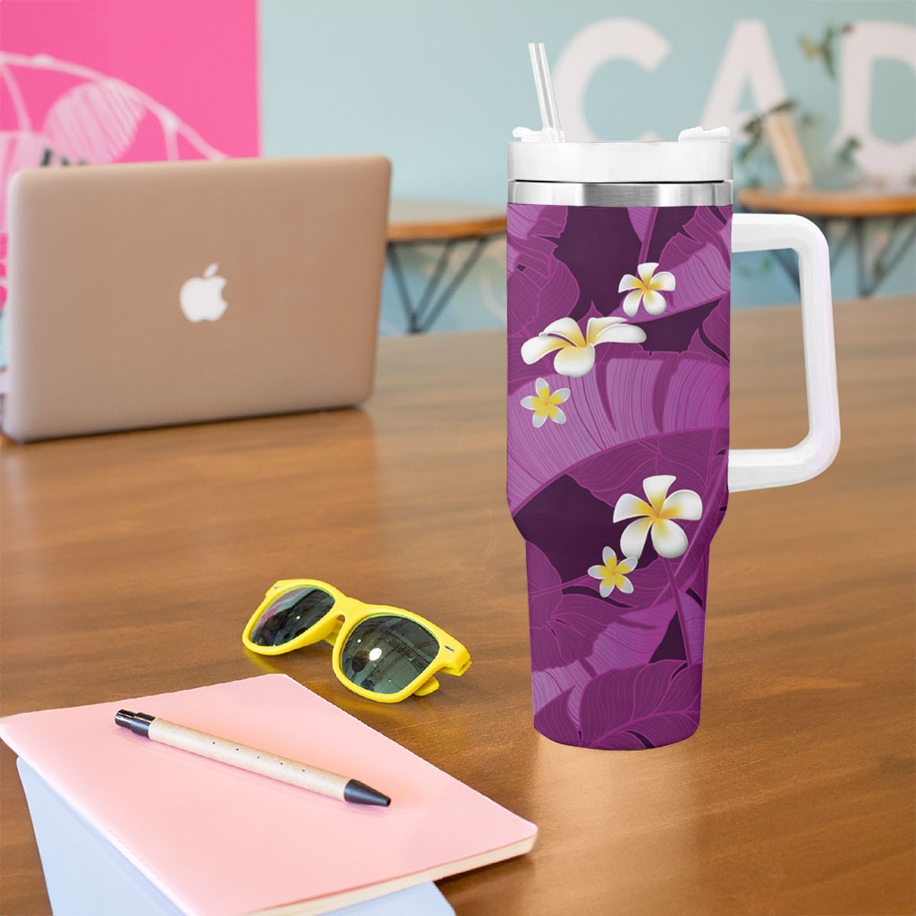 Purple Banana Leaf Hawaii Tumbler With Handle Lau Maia Plumeria Tropical Summer Vibes