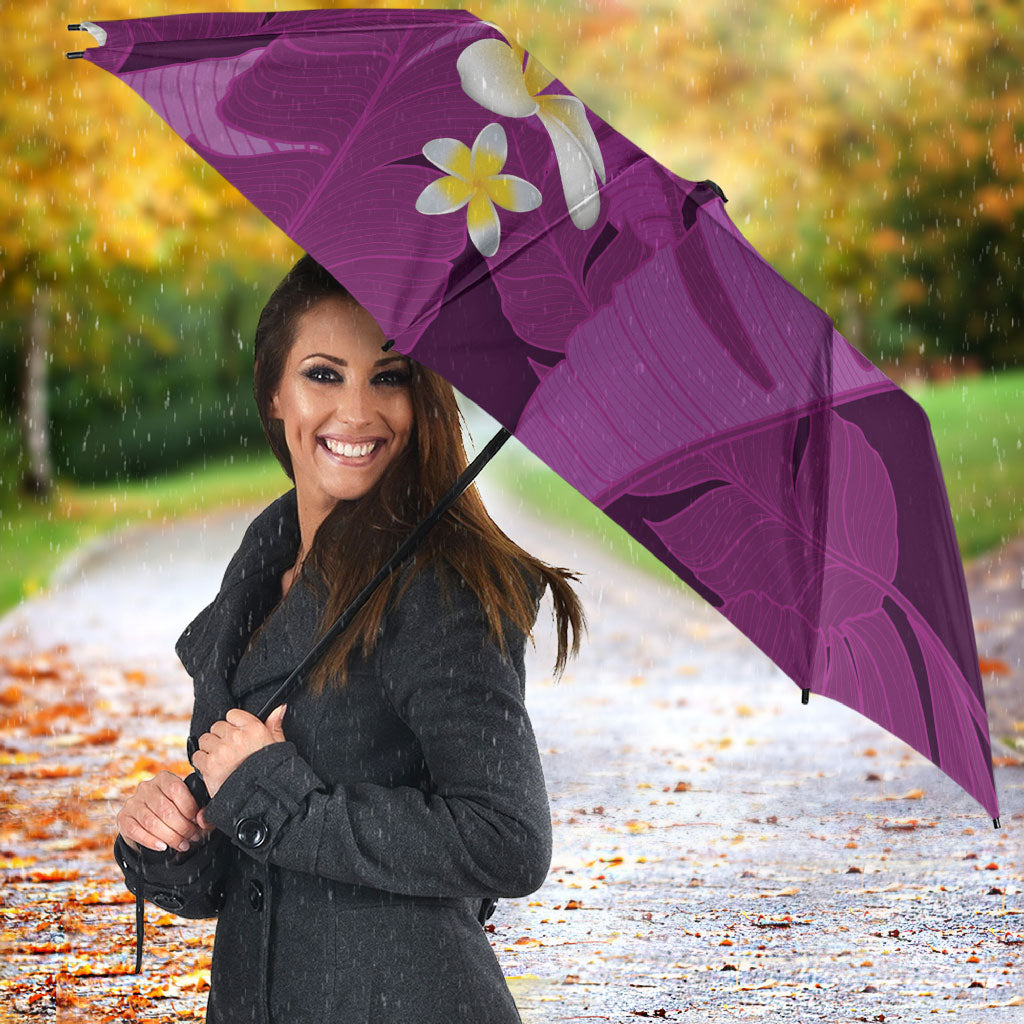 Purple Banana Leaf Hawaii Umbrella Lau Maia Plumeria Tropical Summer Vibes